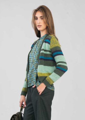 Cardigan a Righe Multicolore in Mohair