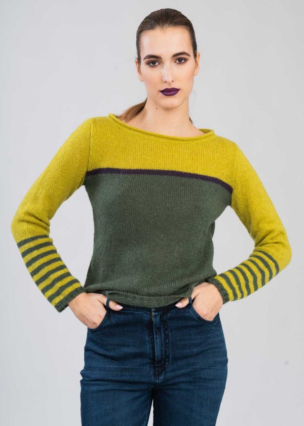 Maglione Bicolore Geometrico in Mohair