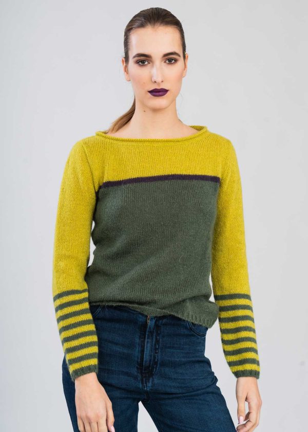 Maglione Bicolore Geometrico in Mohair - immagine 6